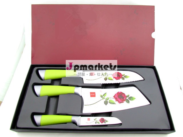 TE-060 Hot New High Quality Utility 3pcs Gorgeous Rose Flower Coating Kitchen Knife Set問屋・仕入れ・卸・卸売り