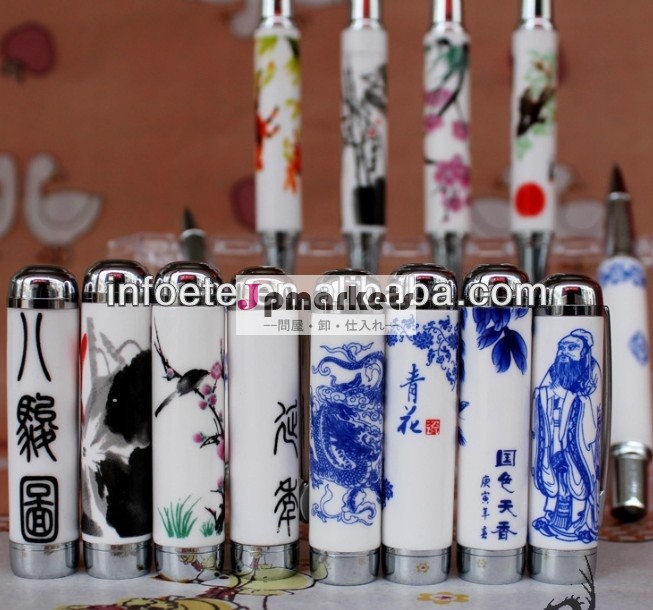 素敵なデザイン2014年白と青の磁器のリトラクタブルバナーペン問屋・仕入れ・卸・卸売り