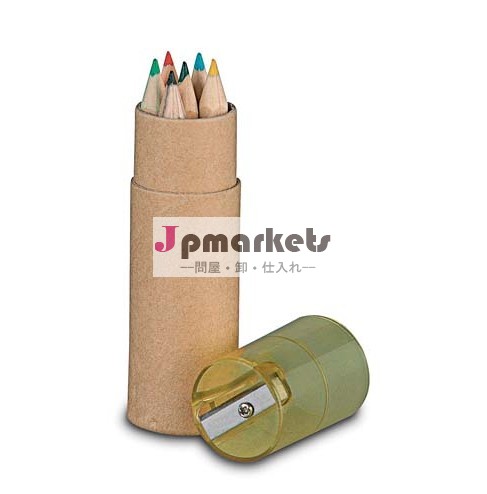 良い品質12個プレ- 削ったプロモーション色鉛筆と自然の木の色の紙箱問屋・仕入れ・卸・卸売り