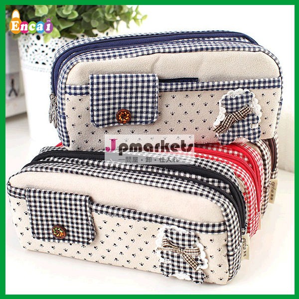 卸売綿ダブルレイヤーのペンencaibags/学生の筆箱/bagersプロモーションギフト文房具問屋・仕入れ・卸・卸売り