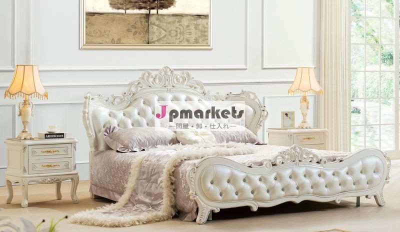 豪華な王宮#ls021ネオクラシックperlの白い純木の寝室の家具の木彫りベッドナイトスタンドドレッサーワードローブベッドルームセット問屋・仕入れ・卸・卸売り