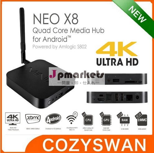 Amlogicアンドロイドキットカットのminix4.4s802ネオx8mx2デュアルバンド無線lanデュアルコアアンドロイドテレビボックスxbmcを完全にロードされ問屋・仕入れ・卸・卸売り