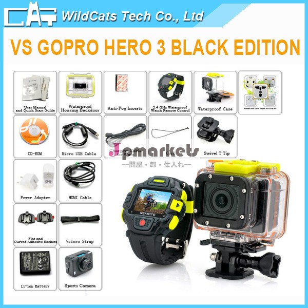 タマゴノキ1080アクションカメラフルhd、 防水スポーツのカメラ60メートルw/時計リモートコントロールgoproヒーロー3vs黒版問屋・仕入れ・卸・卸売り