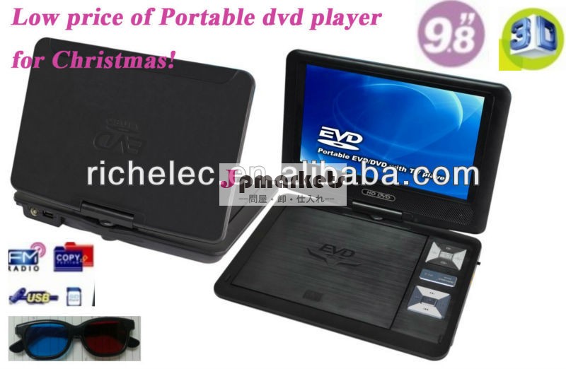 9スイベル付きインチポータブルdvdプレーヤー付き液晶画面evd/dvd/tv/usb/card/ゲーム/divx/fm/3d/ce/rohsクリスマスのギフトのための!問屋・仕入れ・卸・卸売り