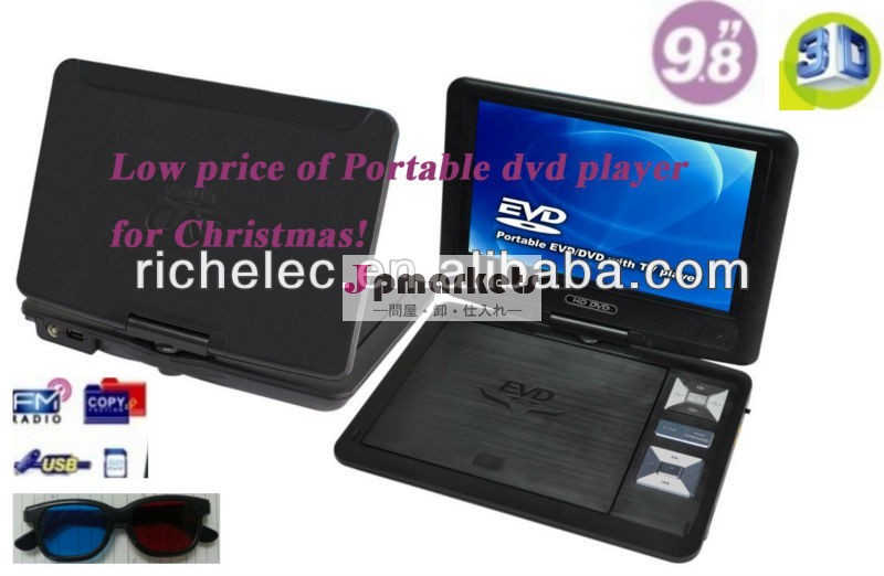 9スイベル付きインチポータブルdvdプレーヤー付き液晶画面evd/dvd/tv/usb/card/ゲーム/divx/fm/3d/ce/rohsクリスマスのギフトのための!問屋・仕入れ・卸・卸売り