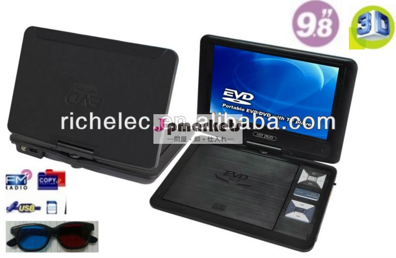 9スイベル付きインチポータブルdvdプレーヤー付き液晶画面evd/dvd/tv/usb/card/ゲーム/divx/fm/3d/ce/rohsクリスマスのギフトのための!問屋・仕入れ・卸・卸売り