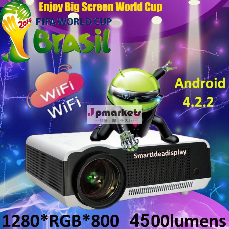 明るさ4500ルーメン建て- android4.2.2無線lanフルhdledホームシアタープロジェクター1080pデジタルビデオproyector3dスマートビーマー問屋・仕入れ・卸・卸売り