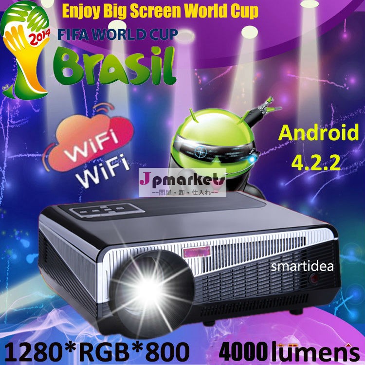 最新のビルドで- android4.2無線lanフルhdled3d1280x8004500ルーメンledホームシアタープロジェクターrj4522hdmiavvgasdusbtv問屋・仕入れ・卸・卸売り