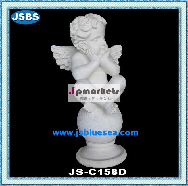 白い大理石の彫刻の天使の彫像ケルビムを座って問屋・仕入れ・卸・卸売り