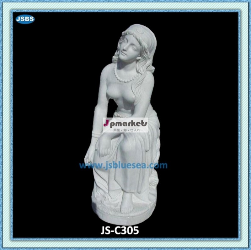 白大理石彫刻が施されたシッティングヌードの女性の彫像問屋・仕入れ・卸・卸売り