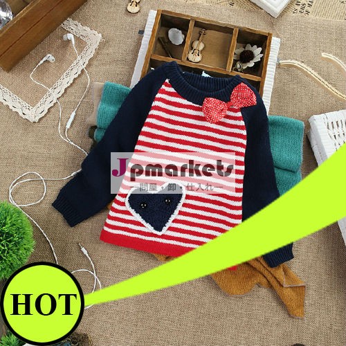 子供服の卸売長い袖のニットbowknotの設計のストライプのファッションtc5185赤ちゃんの女の子のセーター問屋・仕入れ・卸・卸売り