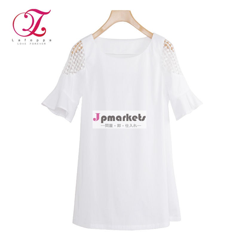 女性の夏のTシャツ(リネン100%)の女性のレースのトップス問屋・仕入れ・卸・卸売り