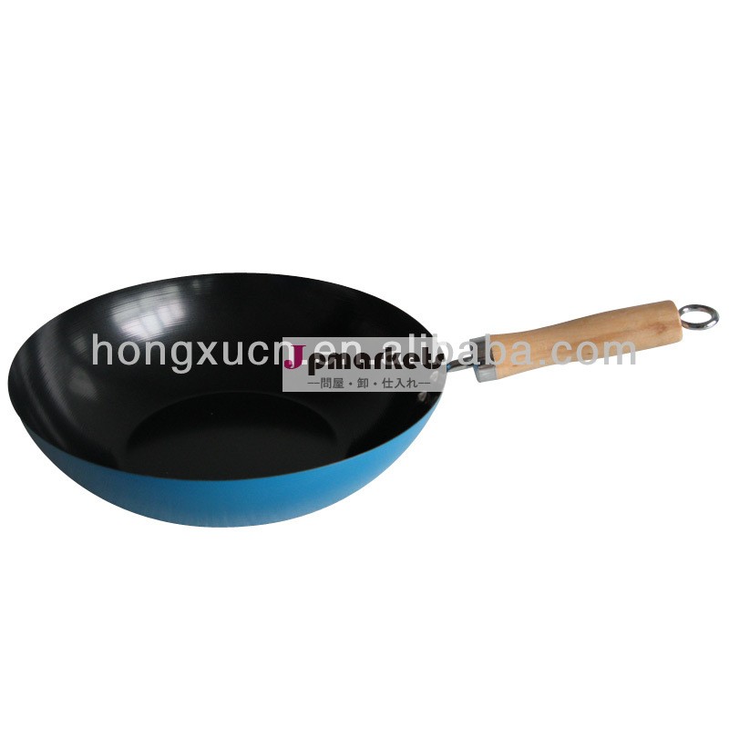 青い色30cm炭素鋼中華鍋非- スティックコーティング調理器具問屋・仕入れ・卸・卸売り
