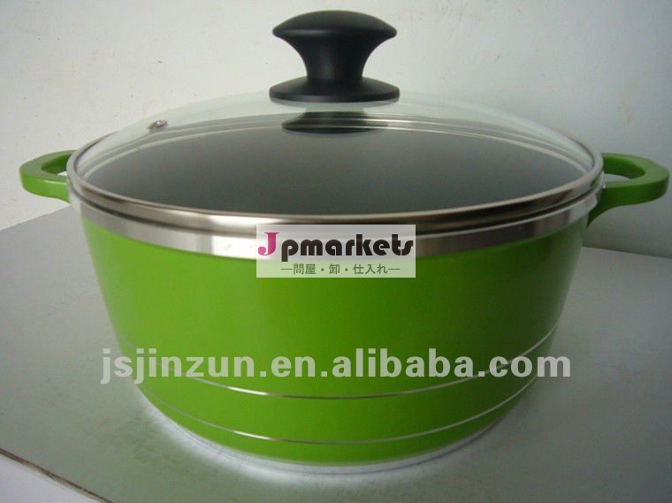緑色の20cmのアルミニウム調理の鍋は調理器具をダイカストで形造った問屋・仕入れ・卸・卸売り