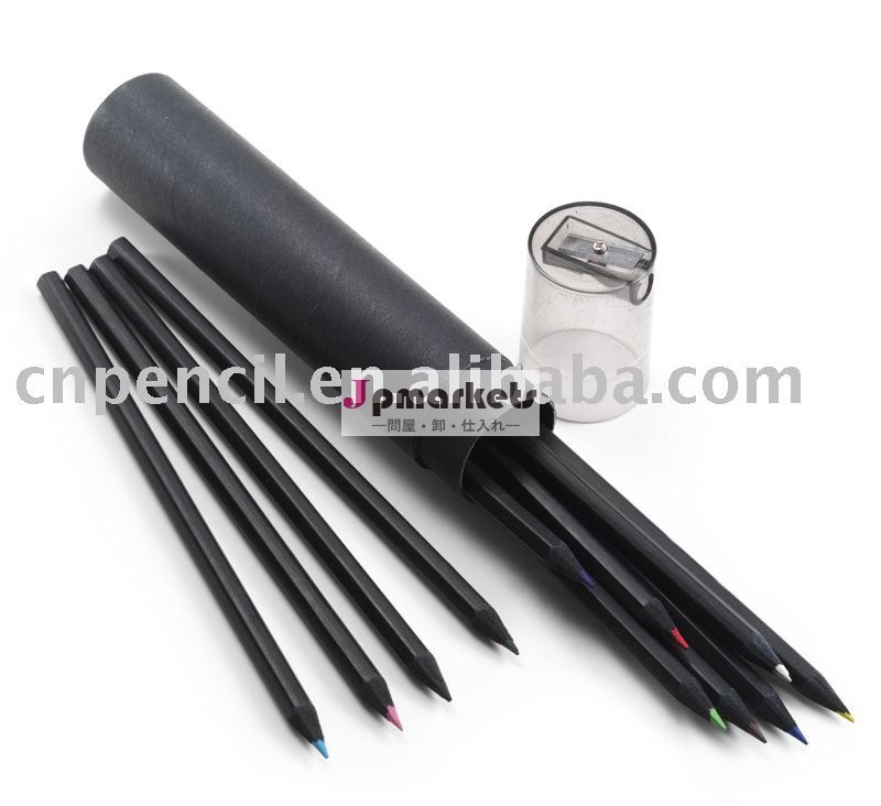 7 "色の鉛の黒の木の鉛筆。 ペーパー管のパッキングおよびとぎ器cover.basswoodを使って。問屋・仕入れ・卸・卸売り