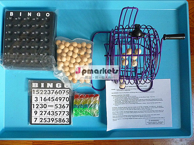 6- インチ金属付ビンゴゲームセットとブルーのケージ木製ボール問屋・仕入れ・卸・卸売り