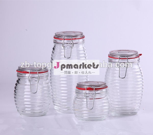 透明なガラス保存瓶4個ガラスふたが付いている問屋・仕入れ・卸・卸売り
