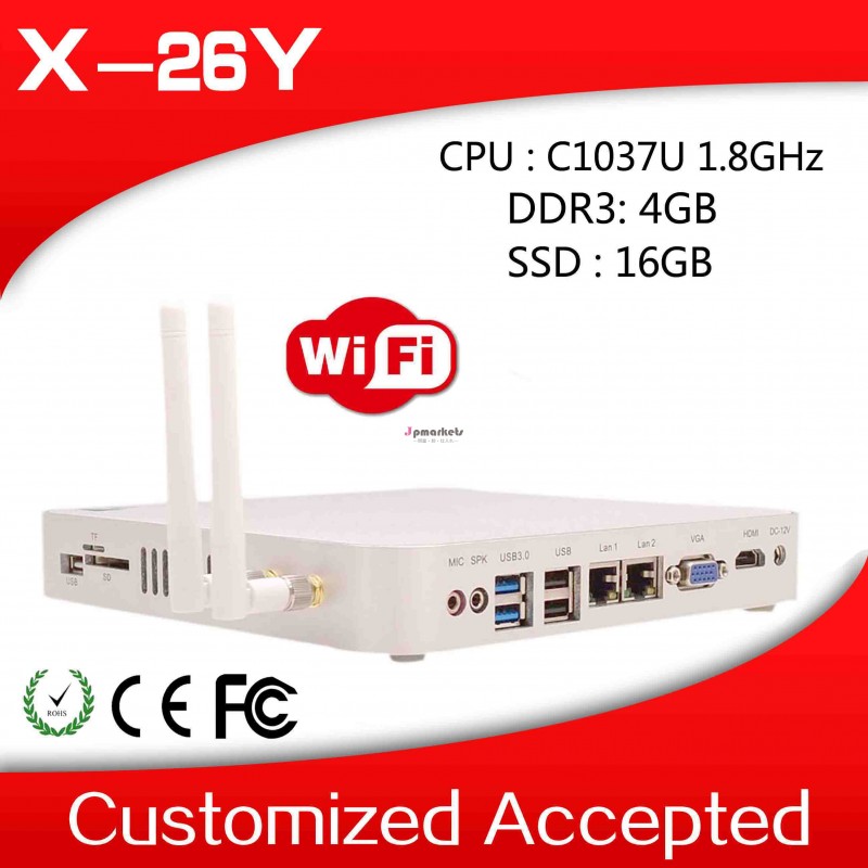 ミニpcamdミニ車載用pcのlinuxミニpcデュアルlanポートc1037u1.8ghz4gramビデオ解像度4*usb16グラムssd: 1920*1080問屋・仕入れ・卸・卸売り