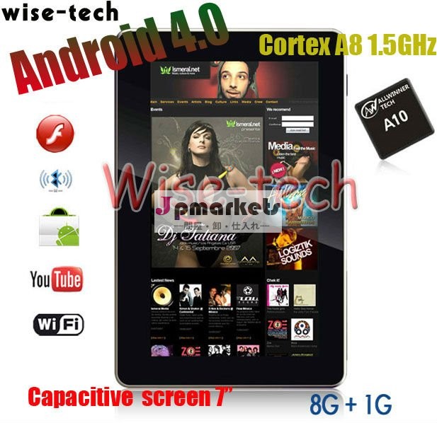 インチのオンダVi10のエリートのオンダの新しい7エリートの容量性接触Allwinner A10 1.5GHzの1GB/8GBアンドロイド4.0のカメラ、WIFIのGセンサーのタブレットのPC問屋・仕入れ・卸・卸売り
