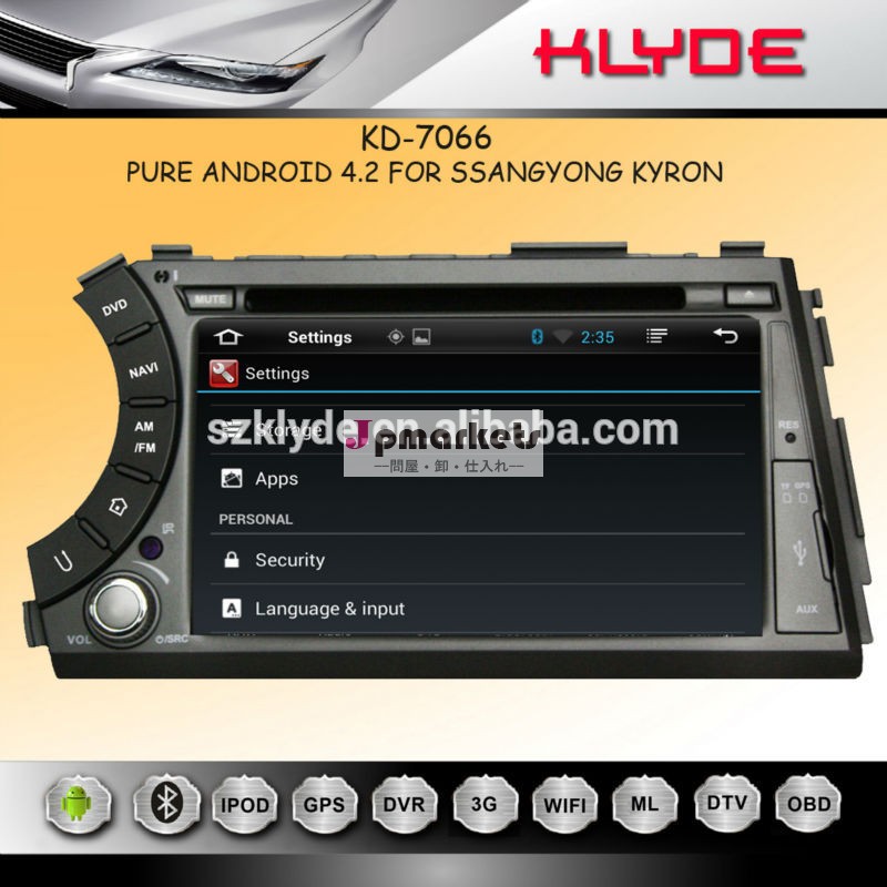 Klyde4.2. 2a9チップセットを搭載アンドロイドデュアル- コアプロセッサactyonアンドロイドのための車dvd双竜kyron問屋・仕入れ・卸・卸売り