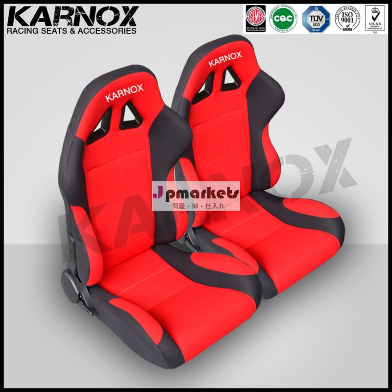 布のカーシート、 自動車用シートファブリックスポーツ、 jdmレーシングスタイルの黒と赤の座席リクライニングペア問屋・仕入れ・卸・卸売り