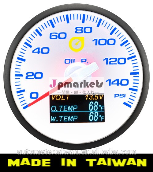 60mm4イン1白色/blueledアナログ・デジタルゲージ- オイルプレス/ボルト/o。 temp/水温度センサーw問屋・仕入れ・卸・卸売り