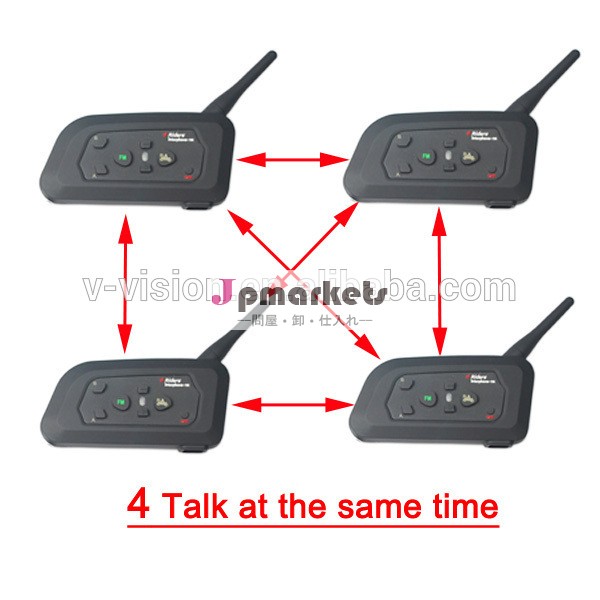 オートバイ1200メートルヘルメットのbluetoothインターコムヘッドセット接続し同時に4でライダー問屋・仕入れ・卸・卸売り
