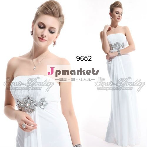 ラインストーンストラップレスの白いhe09652whフリルシフォンロング2013bridemaidドレス問屋・仕入れ・卸・卸売り