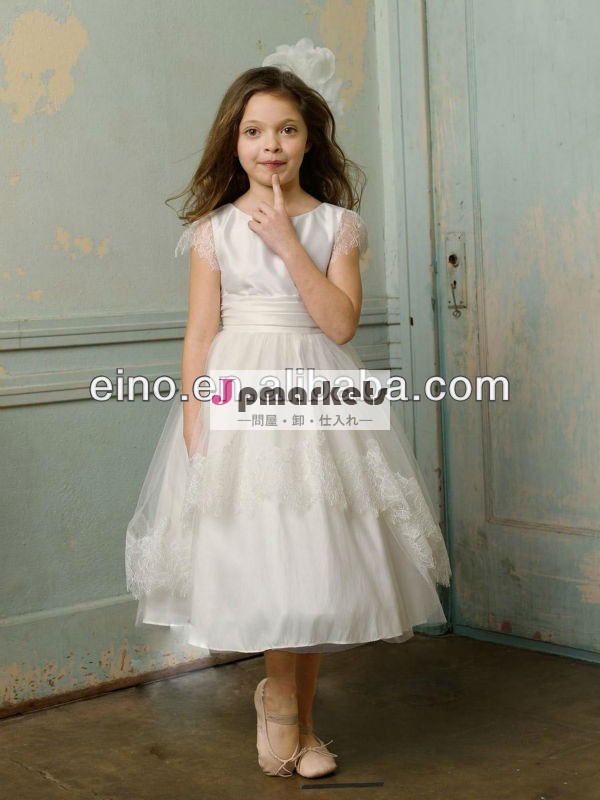 スパゲティーストラップかわいいed20101ラウンド- ネックラインwasitbandとオーガンザのレースのサテンのフラワーガールの服問屋・仕入れ・卸・卸売り
