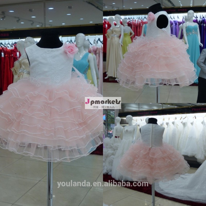実際の試料のフラワーガールの服の花財布がボールガウンのページェントティアードフラワーガールのドレス問屋・仕入れ・卸・卸売り