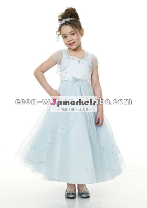 2012は水晶青く小さい女王のフラワー・ガールの服に玉を付けた問屋・仕入れ・卸・卸売り