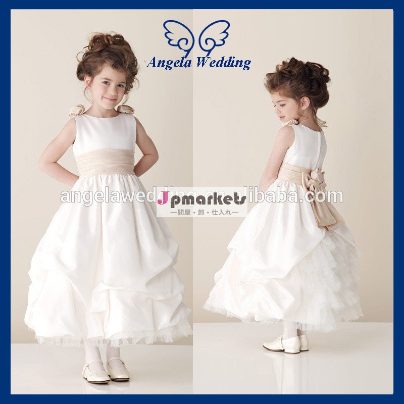 驚くべき美しいネットfl085卸売の結婚式のブラウスを着2014年サッシフラワーガールの服問屋・仕入れ・卸・卸売り