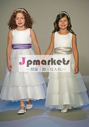 オーガンジーのスクープ2012新しいスタイルa- ライン足首の長さ小さな女王のフラワーガールのドレス男の子のためのドレス問屋・仕入れ・卸・卸売り