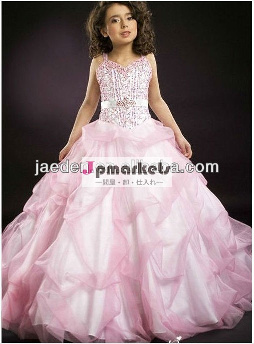 新しい到着の夜会服a0072013スパゲティーストラップ恋人の花はビーズの女の子のページェントピンクスカートで写真問屋・仕入れ・卸・卸売り