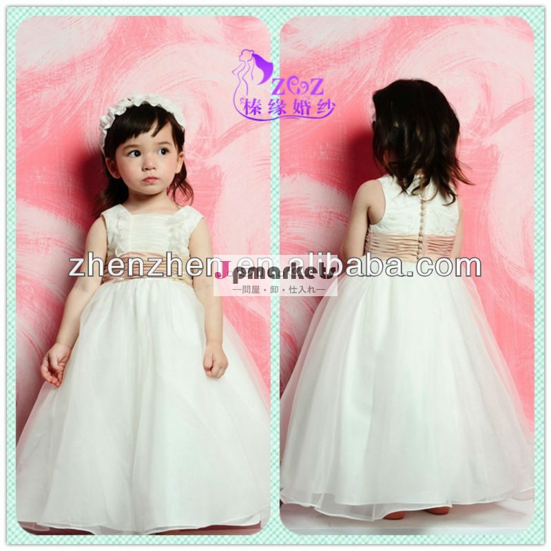 新しいtulleflower2013床長さのサテンの女の子のドレス結婚式のためのm-001送料無料問屋・仕入れ・卸・卸売り
