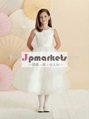 ファッションつの層の白い夜会服ガールのウェディングドレスの茶長さのフラワーガールのネットドレス問屋・仕入れ・卸・卸売り
