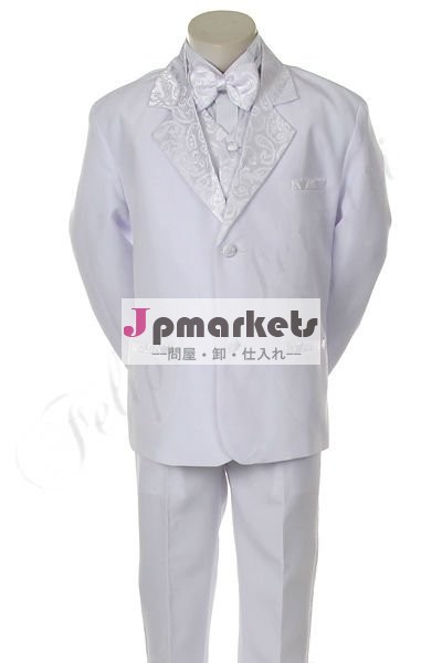 BY021 White Child Boy Suit Tuxedo Kid Formal wear Christening Baptism Communion Ceremony Wedding Party Jacquard 5pc 5 6 7問屋・仕入れ・卸・卸売り