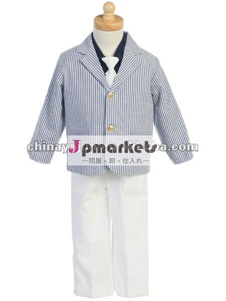 青い縞模様の綿のジャケット2013た白い綿の男の子のスーツのパンツ問屋・仕入れ・卸・卸売り