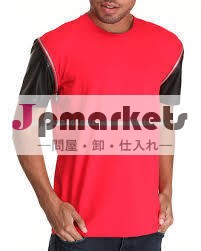 レザースリーブt- シャツ- トン市- 袖付きのtシャツレザー革のポケット付きのtシャツ- ファッションレザースリーブtシャツ問屋・仕入れ・卸・卸売り