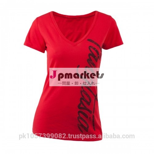 印刷の女性vネックtシャツ、 ファッションvネックtシャツ- ファッション安いキャップスリーブ綿のプリントスリム女性vネック問屋・仕入れ・卸・卸売り