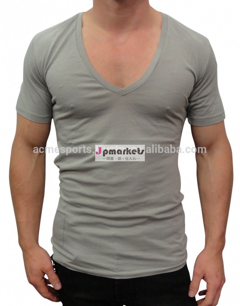 メンズショートvネックtで作られたシャツ綿100％- ファッション安いプレーンコットンディープvネック男性用tシャツ問屋・仕入れ・卸・卸売り