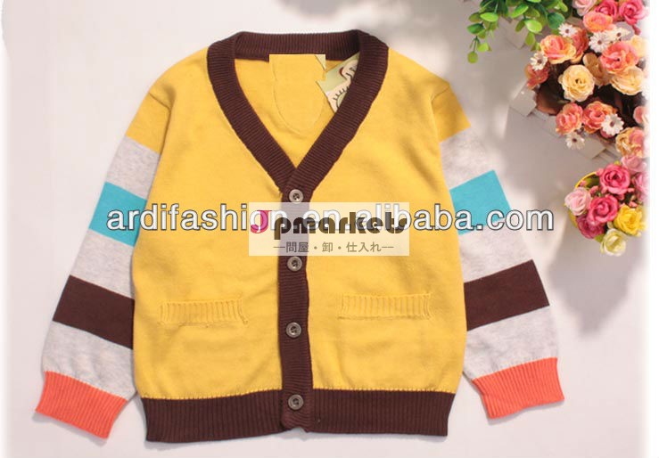 2013純粋な綿は縞の袖の幼児のセーターにボタンをかけた問屋・仕入れ・卸・卸売り