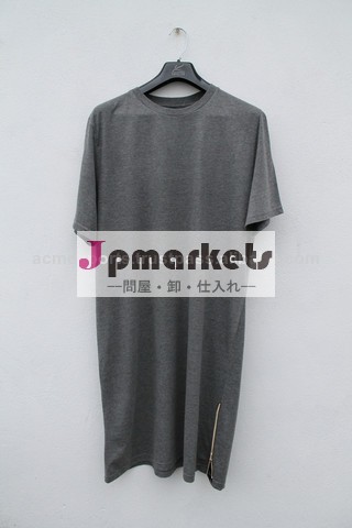 細長い付きのtシャツ両方サイドジッパー- 高品質のファッションカスタムブランドの細長い- 底の皮付きのtシャツ問屋・仕入れ・卸・卸売り