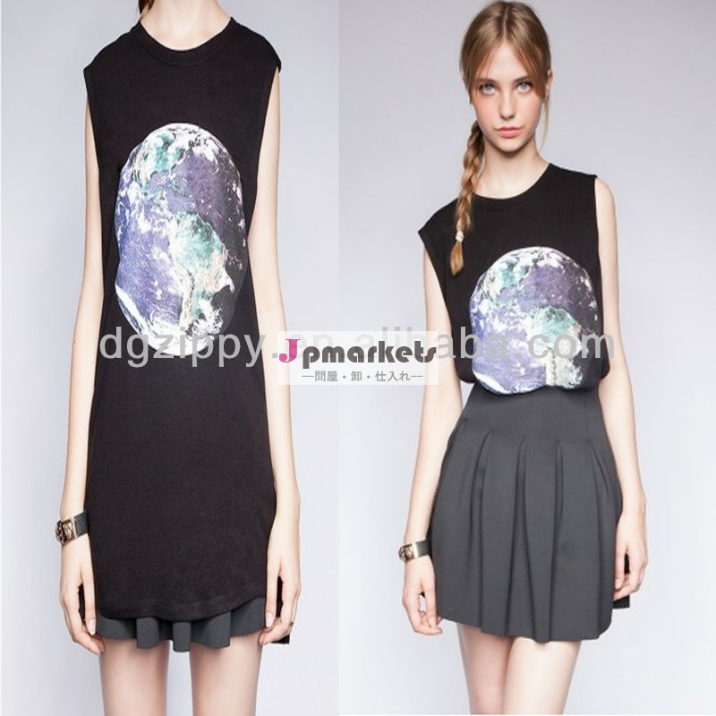 宇宙の地球ティーファッション女性の長い印刷のオーガニックコットンtシャツ問屋・仕入れ・卸・卸売り