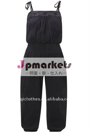 オーガニックコットン100％ジャンプスーツオフショルダーの女性のための服スパゲッティストラップ問屋・仕入れ・卸・卸売り