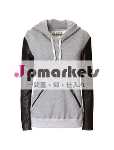 mens hoodies with leather sleeves/Men's custom design printing zipper up fleece hoody jackets/sweatshirts/women hoodies問屋・仕入れ・卸・卸売り