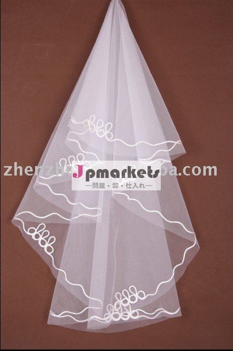 2011新しいテュルの網、刺繍された端、ベールV-41と結婚する2つの層との不足分問屋・仕入れ・卸・卸売り