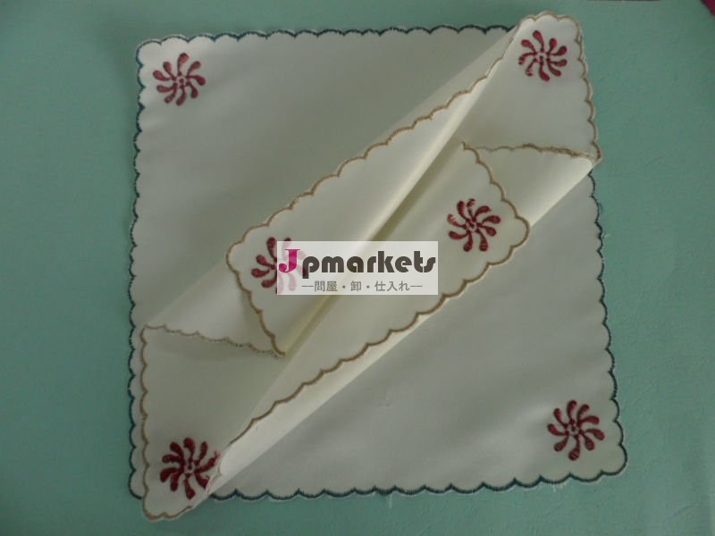 Embroiderd象牙doyley10.5" サテンボーダー波材料問屋・仕入れ・卸・卸売り