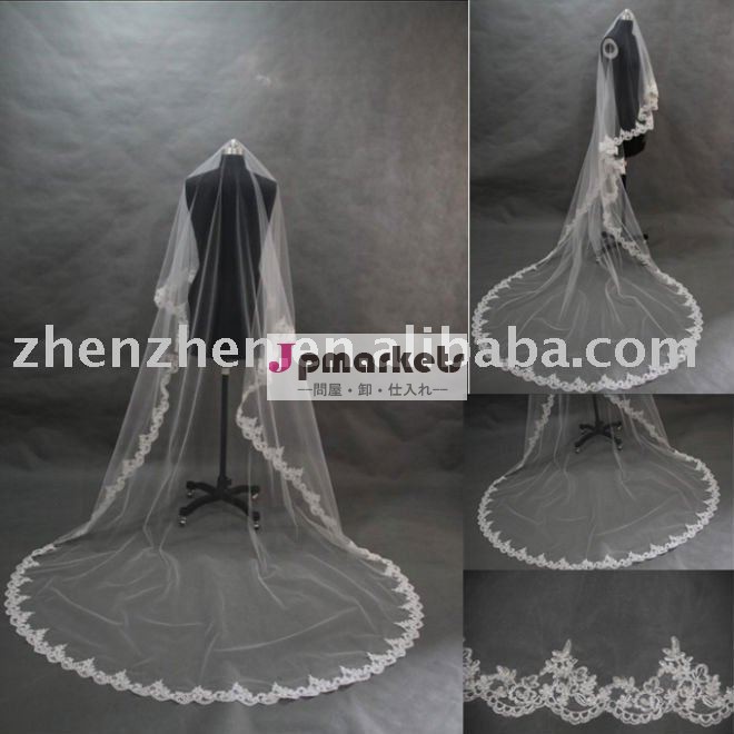 2011最も新しい様式V-001は優雅なレースの長い結婚式のベールをzhenzhen問屋・仕入れ・卸・卸売り