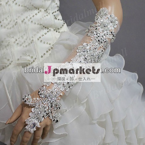 新しいデザイン本物写真2014年指なし肘の長さwg-002beadingsで結婚式の花嫁の手袋問屋・仕入れ・卸・卸売り